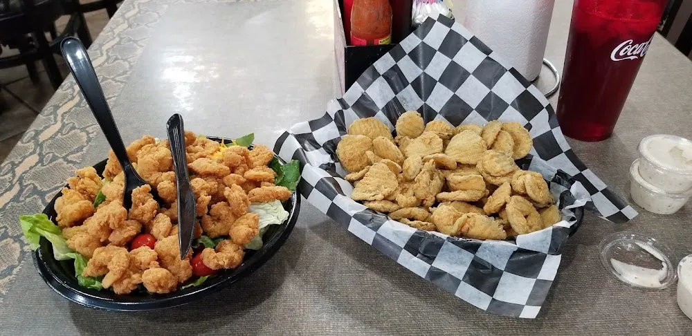 Shrimp Salad and Fried Pickles
